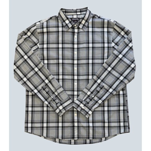 Michael Kors Men’s XL Plaid Button Down Shirt Long Sleeve Cotton Gray Blue - Picture 1 of 6